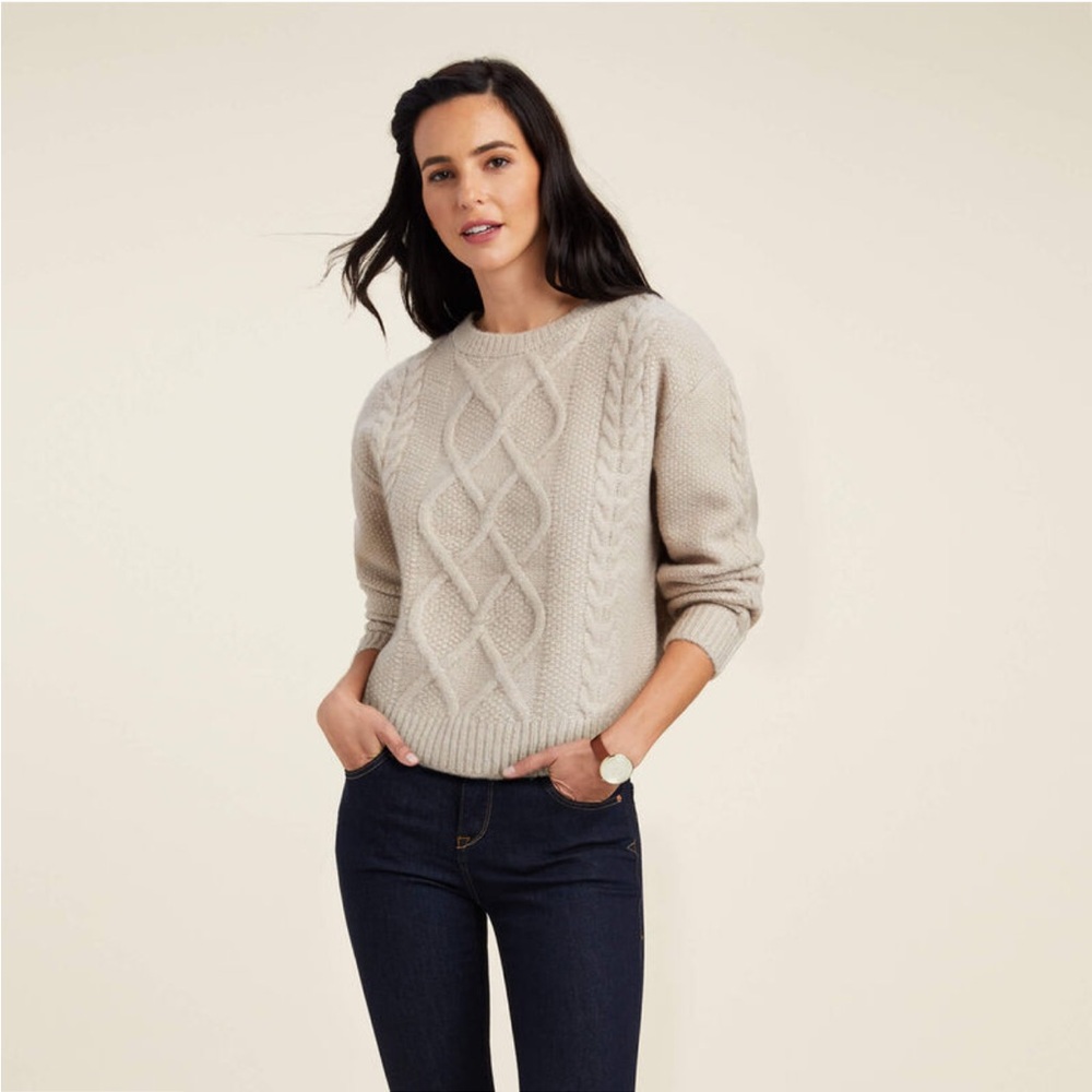 Ariat XSmall Winter Quarter Cable Knit Cream Sweater
